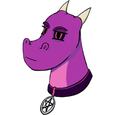 Bust up drawing of an androgynous purple dragon